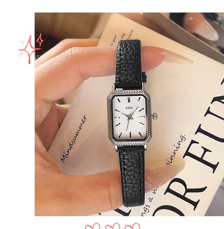 GEDI Brand Women Watch Square Dial Retro Diamond Inlaid Light Luxury Leather Waterproof Female Fashion Quartz Clock Watches