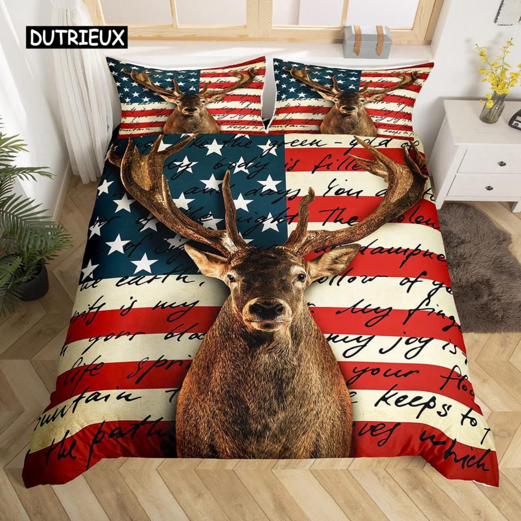 American Flag Duvet Cover Microfiber Bald Eagle Patriot United States Flag Bedding Set Independence Fourth of July Quilt Cover
