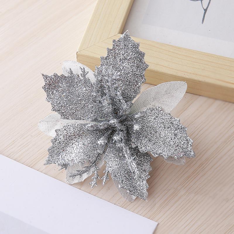 Třpytivé umělé vánoční květinové ozdoby na stromek a k dekoraci věnce