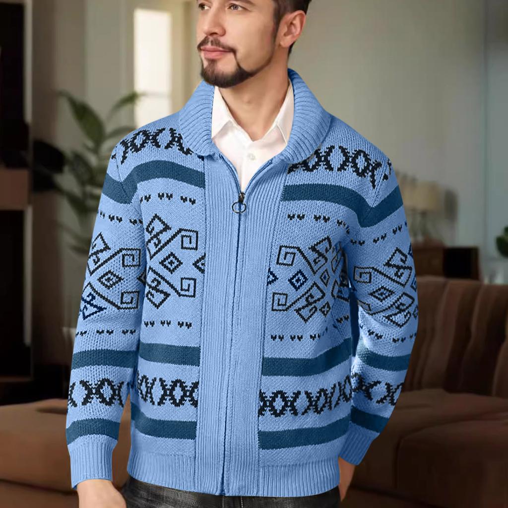 Men's Knitted Cardigan Jacket Men's Zipper Lapel Slim Outer Wear Knitted Sweater