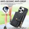For iPhone 16 Pro Case Zipper Card Holder PU Leather Phone Back Cover with Long Strap