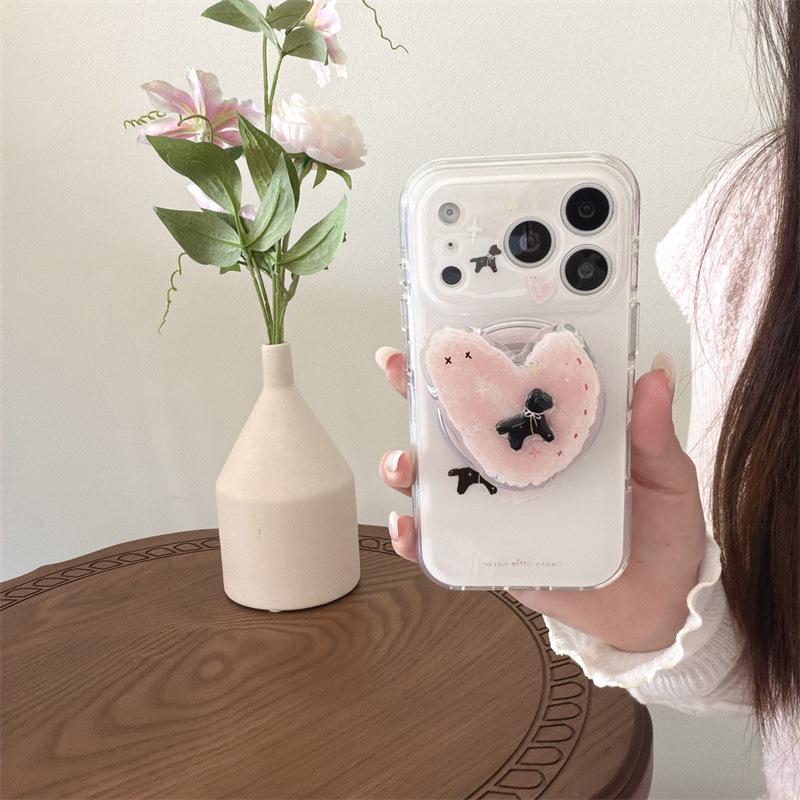 Pink Heart Puppy Magnetic Phone Case for iPhone 17/16 Pro Max/15 Pro - Japanese Korean Style