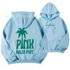 Women's Hooded Long Sleeve Drop Shoulder Pullover Sweatshirt Palm Tree "PINK PALM PUFF" Back Letter Print Casual Hoodie