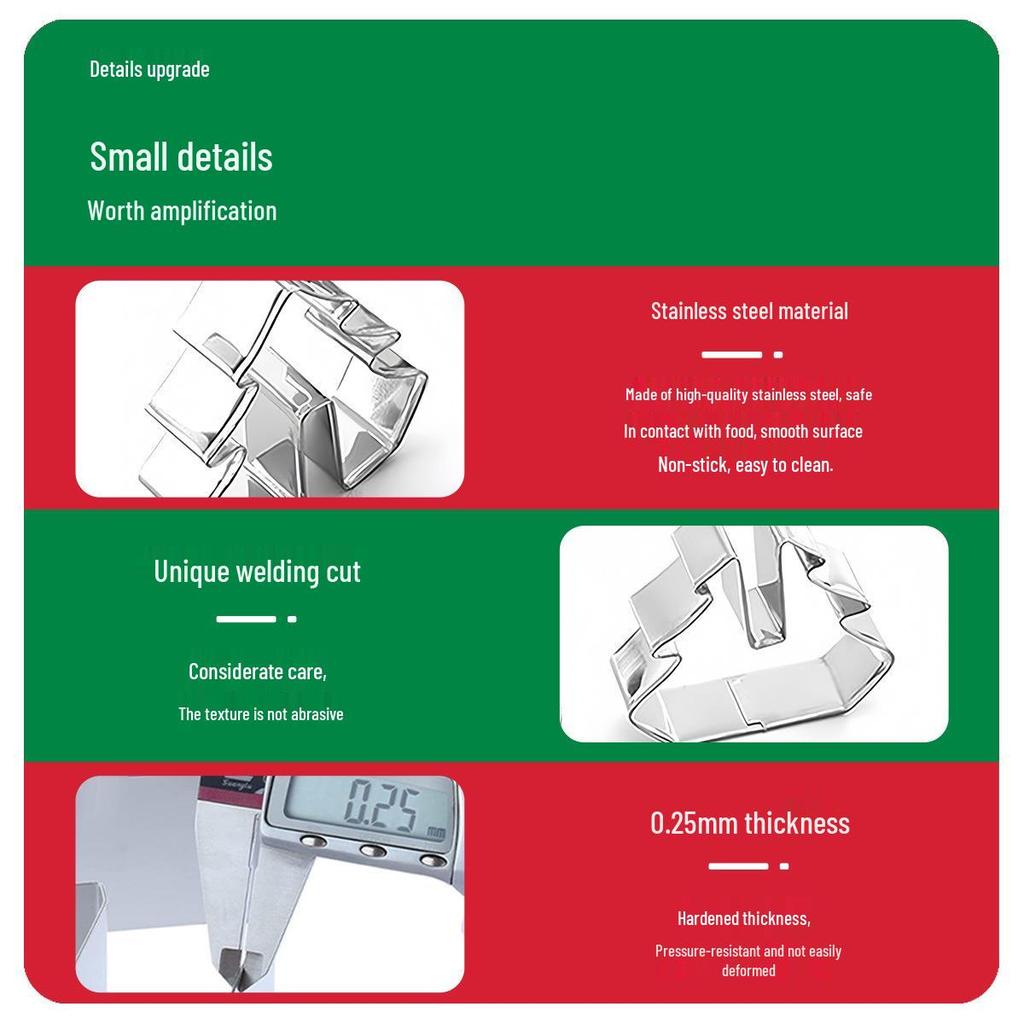 3D Christmas Cookie Cutters Set: Snowman, Reindeer, Sleigh & Tree - Stainless Steel