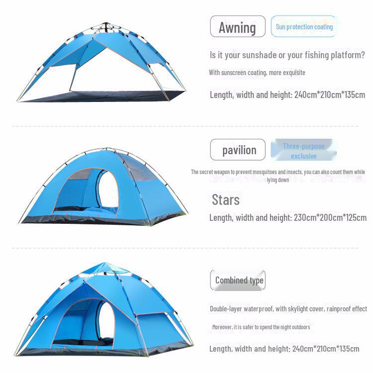 Century Glacier Automatic Folding Tent for 3-4 People: Quick-Open, Double Rainproof for Camping & Beach