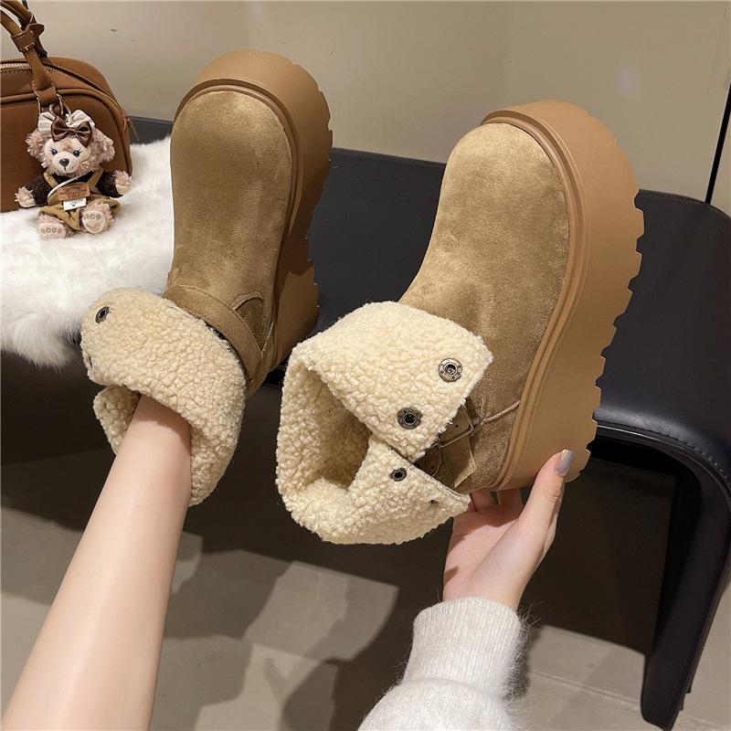 Women's thick bottom belt buckle fashion winter lightweight warm anti cold snow boots non-slip casual sneakers cotton boots