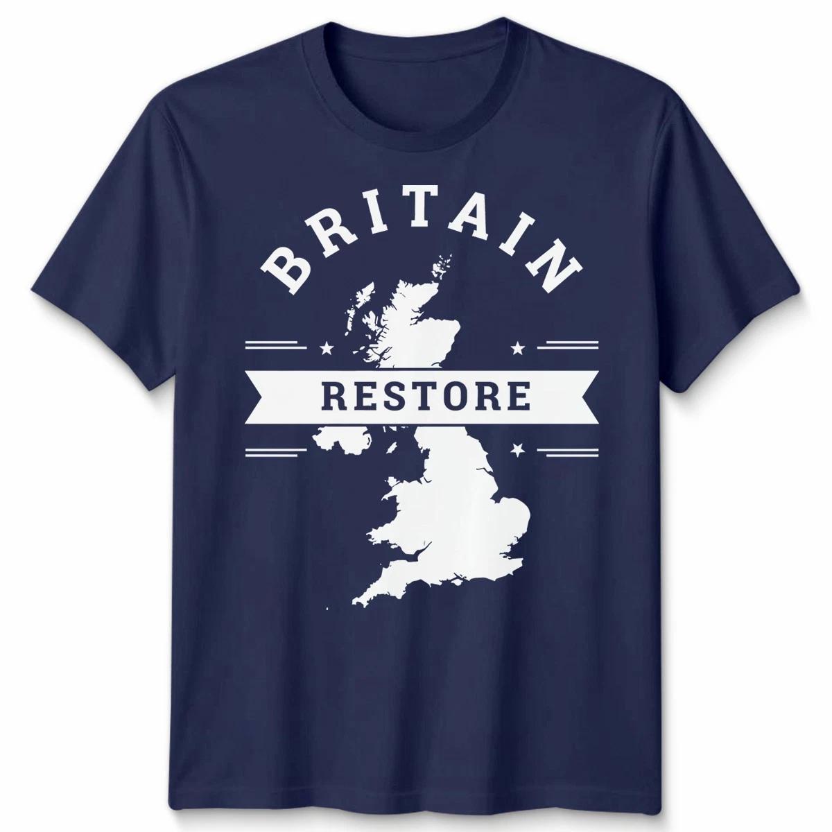 Restore Britain Unisex T shirt Navy Blue & Heather Grey S