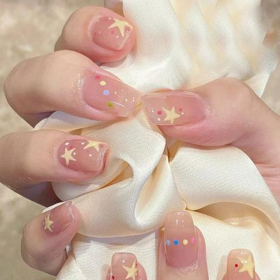Blush Peach Nude Student Press-On Nails - Solid Color, Simple Ice Transparent Tips