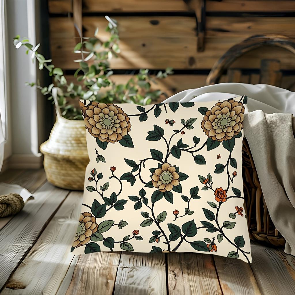 Boho Floral Botanical Print Throw Pillow Case Cushion Cover for Bedroom Home Decor Accent Pillow 40x40cm
