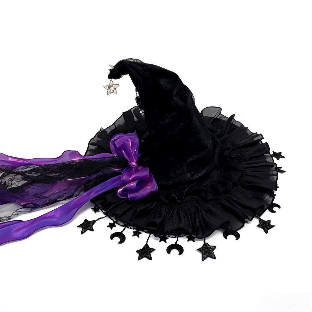 Lace Lolita Witch Hat Bow Ribbon Cosplay Accessories Party Headwear Wizard Cap Women's Costume