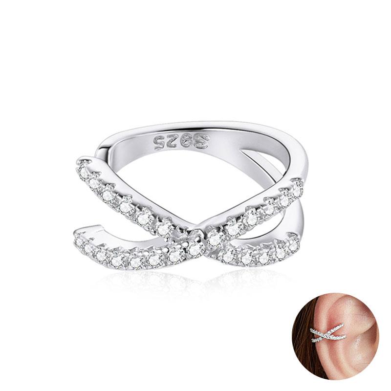 BAMOER 925 Silver Mono Clip Earrings for Girl CZ Platinum Plated Ear Cuffs Non Piercing for Women Wedding Party Jewelry