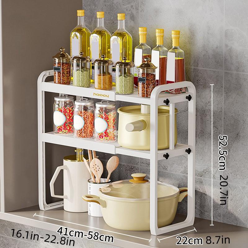 Multi-functional Expandable Kitchen & Bathroom Rack with Adjustable Shelves and Removable Hooks