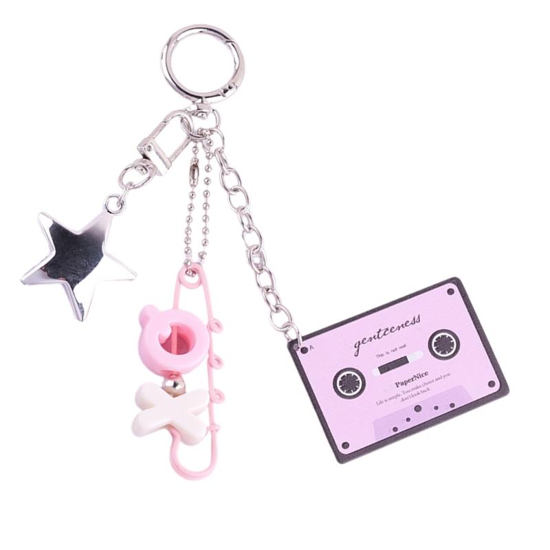 Car Keychain for Women Girls Cute Keychain Bag Charms Cassette Initial Pin Keychain Accessories for Backpacks,Wallets