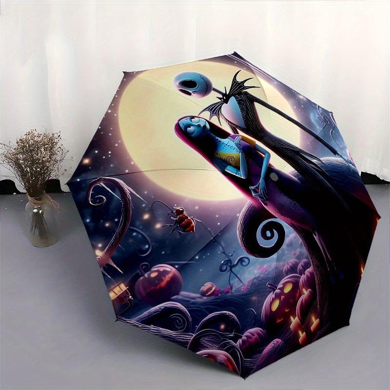 Jack Skellington, Sally Automatic Opening and Closing Umbrella - 8 Ribs Portable Folding Umbrella with Plastic Handle, Suitable for Leisure