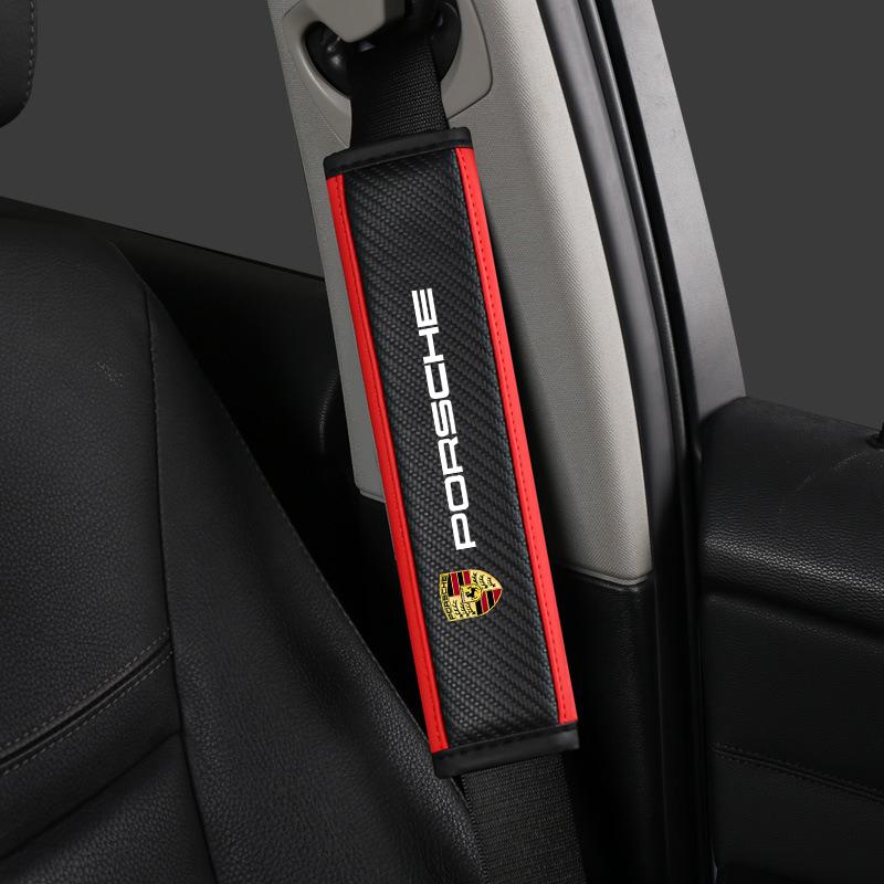 Car Carbon Fibre Seat Belt Shoulder Protector Cover Pad For Porsche Panamera Cayenne Taycan 911 718 Macan Carrera-GT 928 944 968