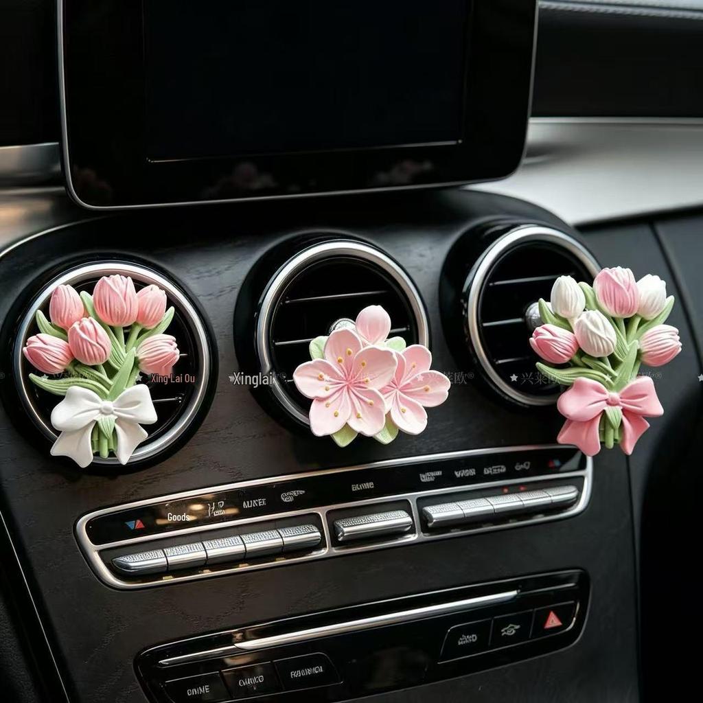 Tulip Car Air Freshener Stone - Floral Perfume Vent Diffuser Pendant