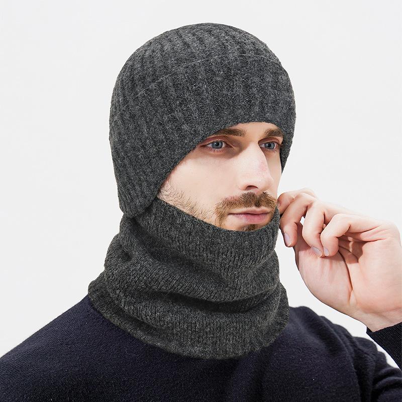 Winter Plush Knitted Cap Two-Piece Men's Outdoor Cold-Proof Warm Ear Protection Wool Cap