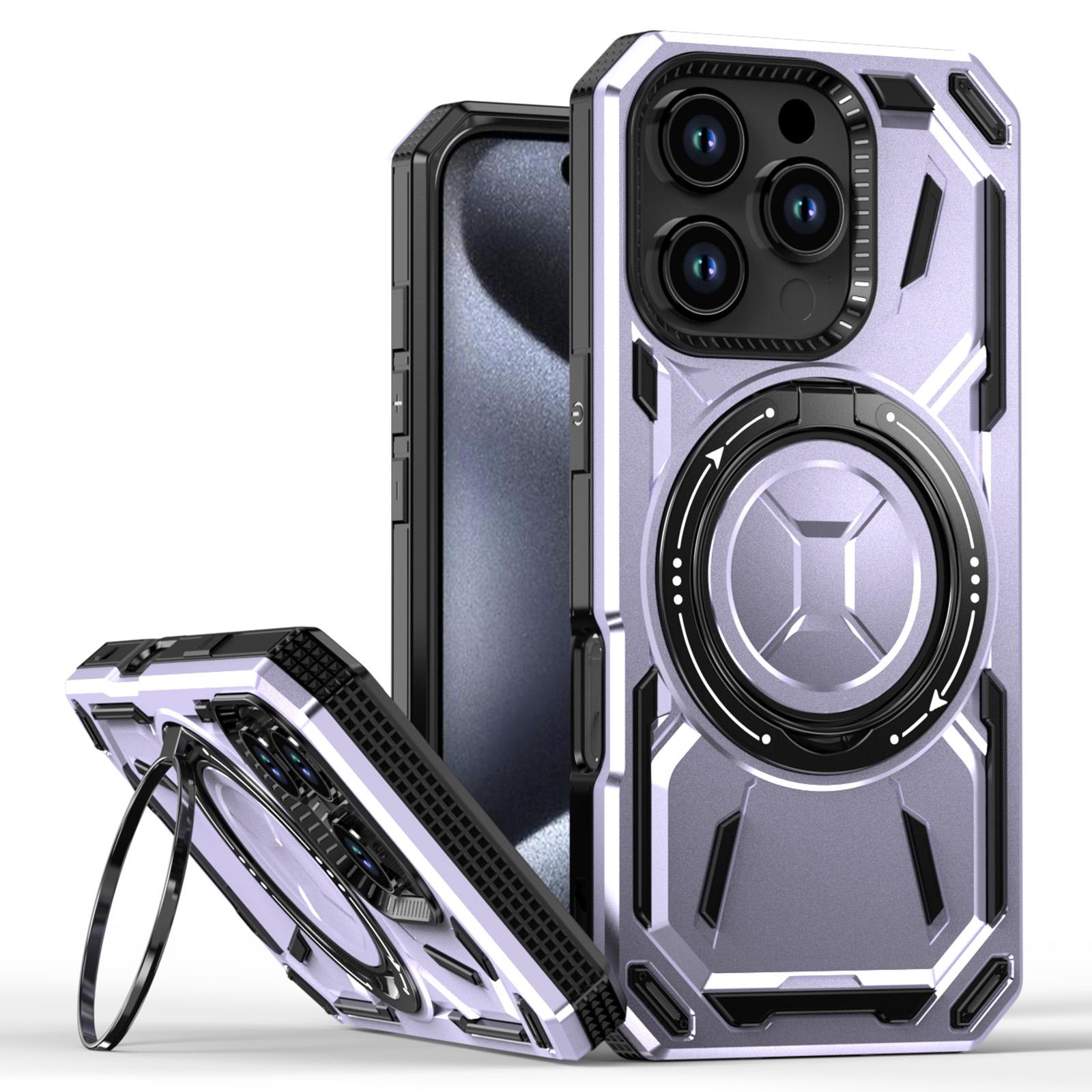 

For iPhone 16 Pro Case TPU+PC Magnetic Phone Cover with Kickstand Light Purple