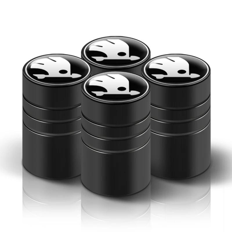 HCVY4 4PC Metal Car Badges Wheel Tire Valve Caps Covers Auto Accessories For Skoda S Kodiaq Octavia 2 3 Yeti Karoq Rapid Fabia VII VRS