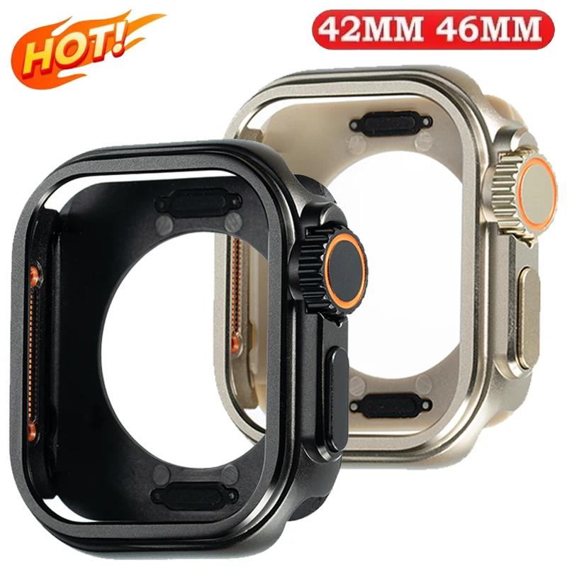 Metall+Kunststoff Hülle für Apple Watch 11 10 46mm Wechsel zu Ultra 2 Abdeckung Aluminiumlegierung Stoßfänger Schutzrahmen für IWatch S10 46mm