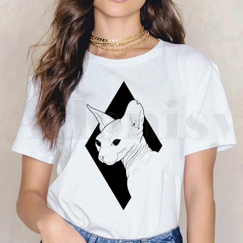 Sphynx Gatos Tshirts Impresso Gato Dos Desenhos Animados T Camisas Engraado De Unisexga Curta Feminino Topos T Harajuku Roupas Femininas Vintage