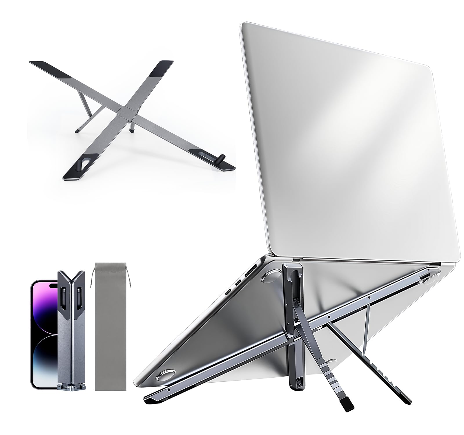 

[Extremely Compact and Portable] Adortec Laptop Stand, Lightweight, Stable, Aluminum Alloy, Foldable, Adjustable Angle, Desktop, Portable, Medium Size