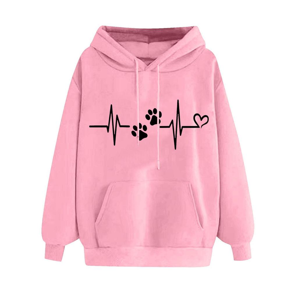 2025 new European and American fashion printed velvet versatile long-sleeved loose hooded sweater women's top trendy clothing