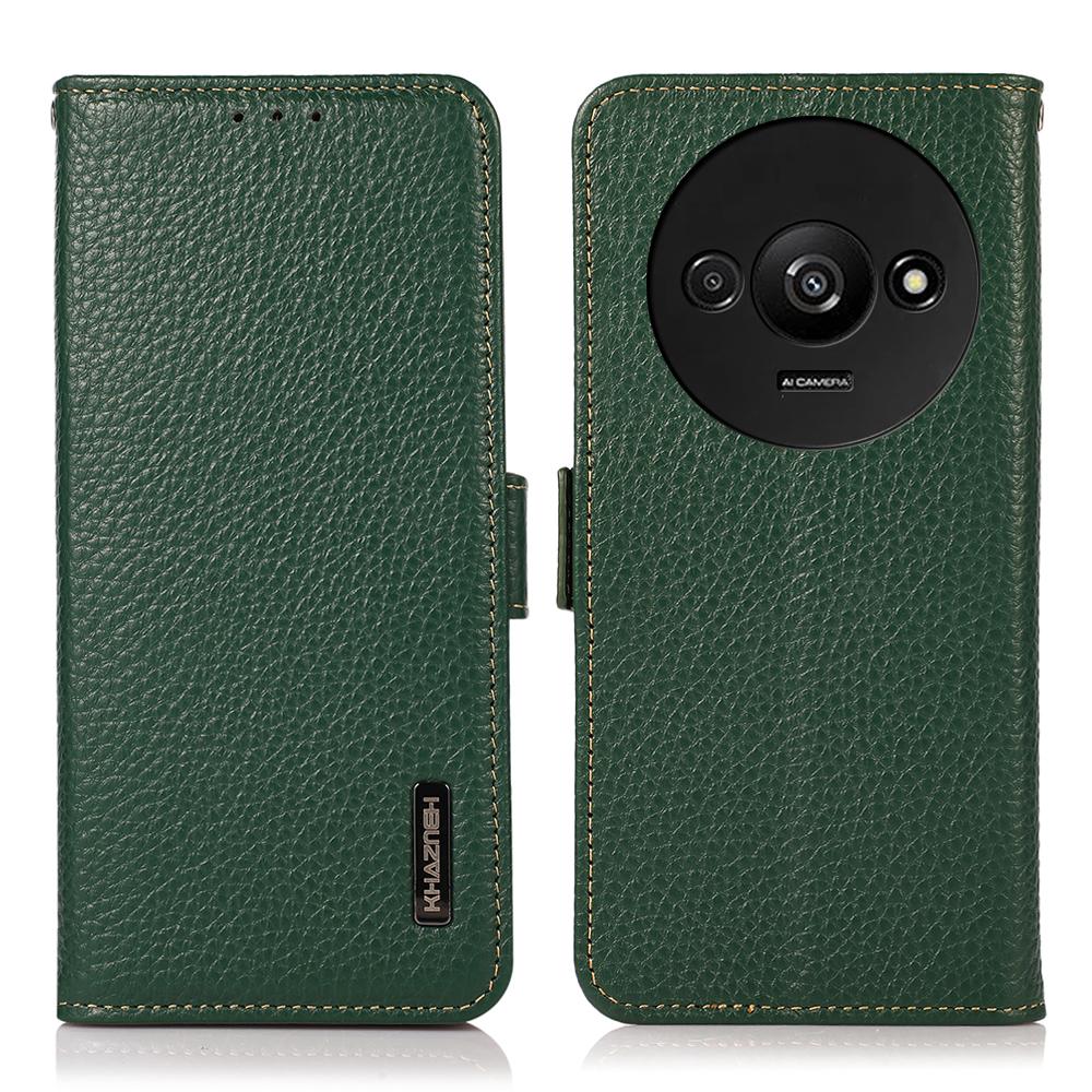 KHAZNEH Voor Xiaomi Redmi A3/Poco C61 4G Magnetische Mobiele Telefoonhoes Echt Koeienleer RFID-Blokkerende Hoes