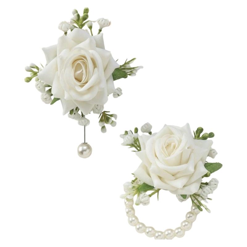 Artificial Rose Pearls Bows Bridal Gifts Hand Flowers Party Prom Accessories for Bride and Bridesmaids