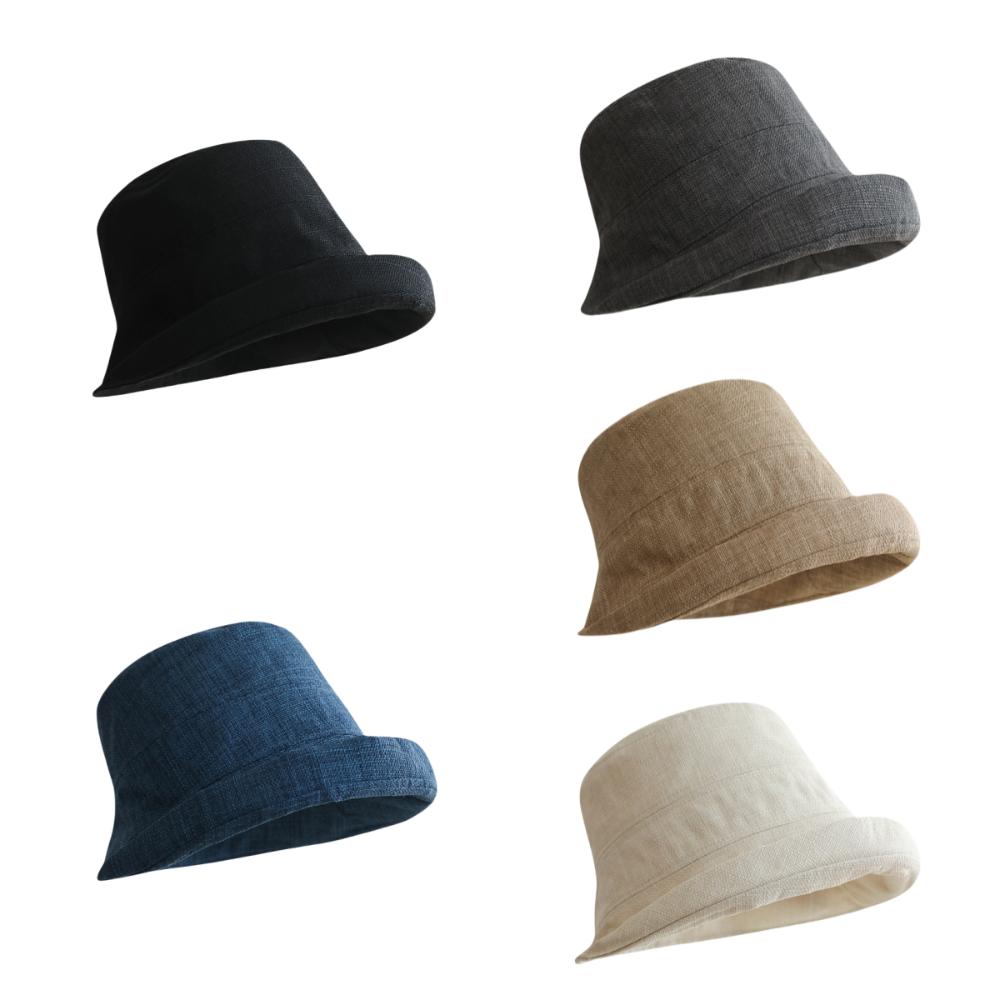 Quick-dry Flax Sun Hat Sunscreen Japanese Style Bucket Cap Fashion Roll Rim Fisherman Hat  Camping