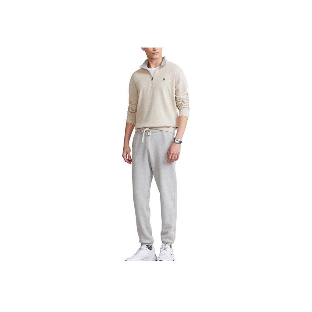 Polo Ralph Lauren Embroidered Logo Pattern Half-Zip Pullover Stand Collar Sweatshirt Men sweatshirt Beige 710812963-017