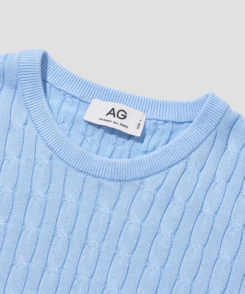AGOD Cotton Modal Washable Crew Neck Cable Knit [Sky Blue]