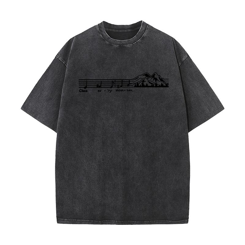 Music Mountain Cotton Mens Short Sleeve Tees Normal Autumn vintage Washed T Shirts Group Washed Tops Tees Classic Round Collar