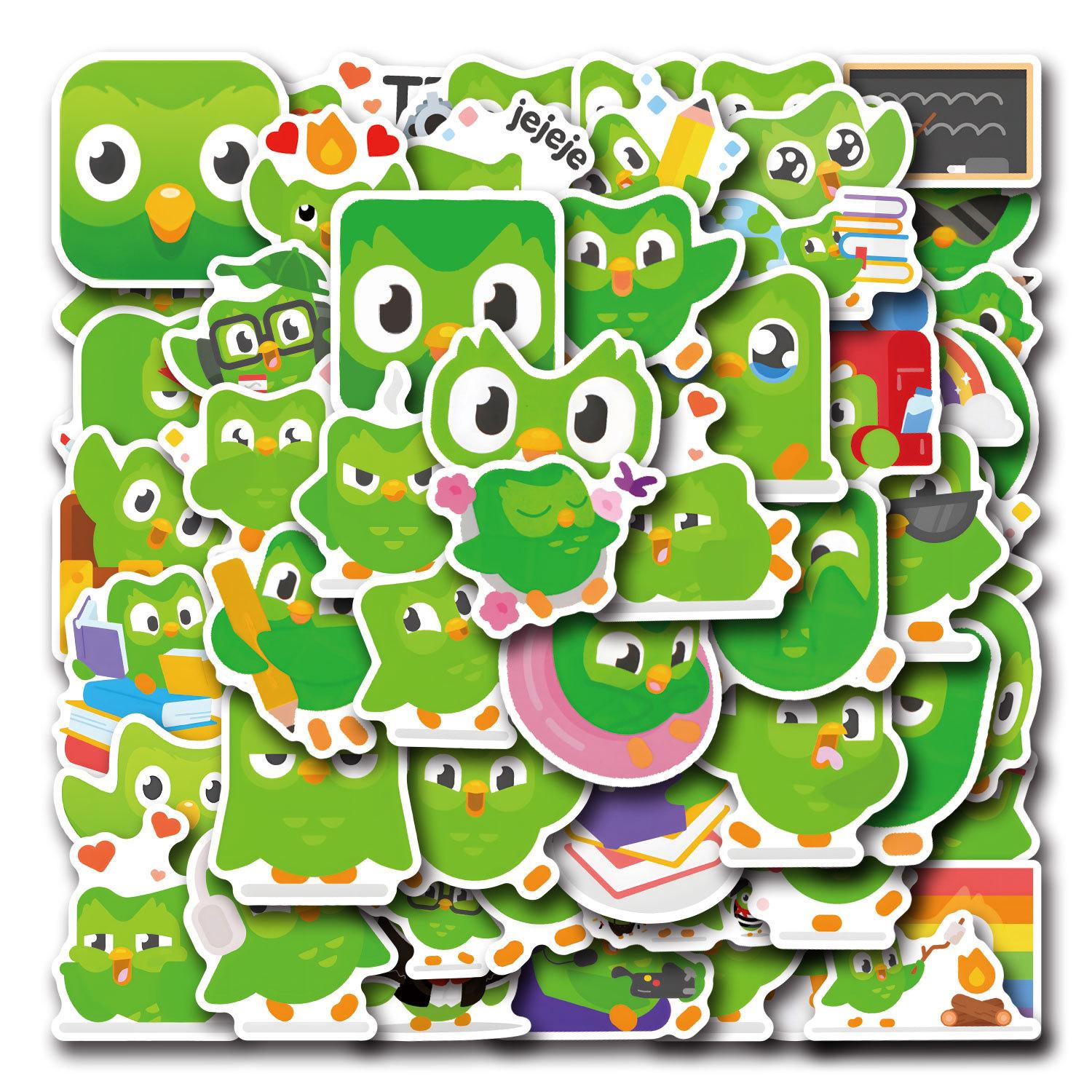 Car Beautiful Stickers Unisex Kids 55 Duolingo Graffiti Stickers Decorative Suitcase Scooter Cartoon Personality Stickers