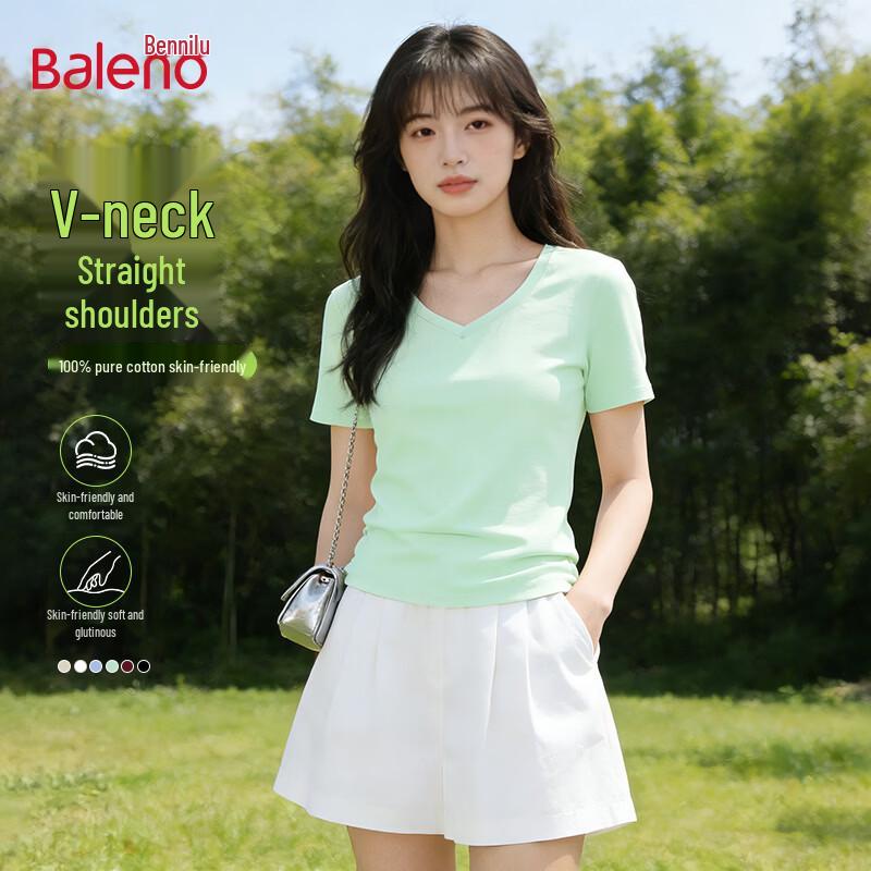 Baleno Women s V-Neck Pure Cotton Short-Sleeve T-Shirt L