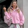 Rožinis megztinis su užtrauktuku Moteris Madingas megztinis Negabaritinis gobtuvas Y2K Street Style Moteriški vilnoniai žieminiai paltai Striukės