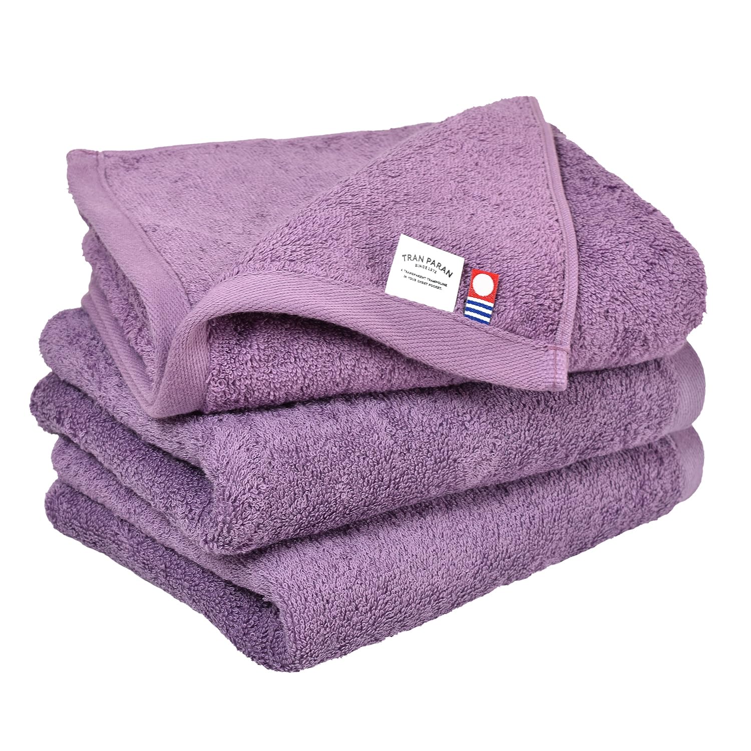 Transparan Imabari Face Towels, 3-Piece Set, Luxe, Made in Japan, Thick, Hotel-Grade, Absorbent, 100% Cotton (Purple)