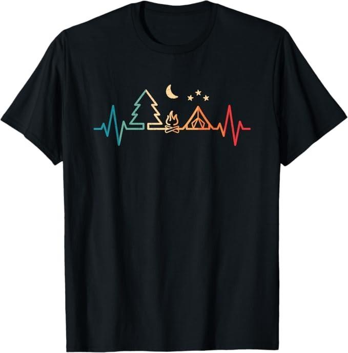 

Retro Camping Heartbeat Nature Camper Hiking Men Boys T-Shirt S