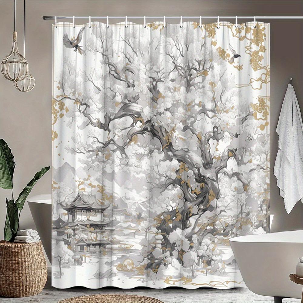 Distorted tree-shaped design Washable Dirt-Resistant Shower Curtain Shower Head waterproof Polyester Bath Curtain For Home Decor
