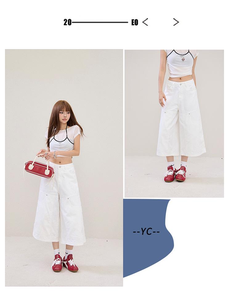 American Retro Wide-Leg Cropped Jeans 2026 - Versatile Multi-Pocket Spring/Summer Jeans