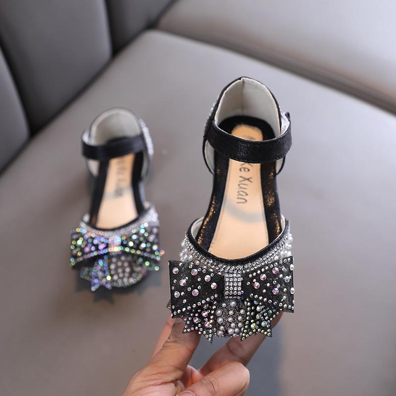

New Kid Fashion Princess Shoe Performance Wedding Girl Children Party Leather Shoe Girls Bow Tie Aqua Diamond Casual Single Shoe 21