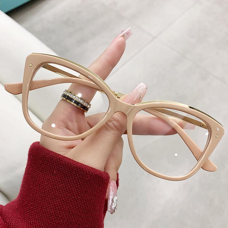 New Cat Eyes Large Frame Women Anti Blue Light Glasses Fashion Printing Solid Computer Glasses Frame Eyeglasses
