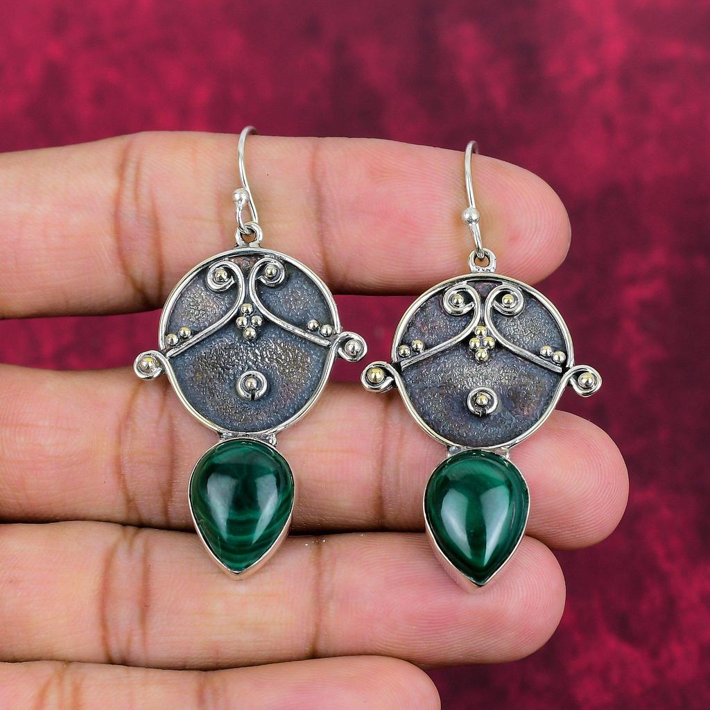 Malachit Ohrringe, 925 Sterling Silber Schmuck, Geschenk für Frauen handgefertigte Ohrringe Edelstein Schmuck