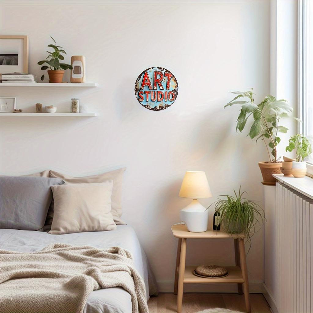 Rustikales Metallschild "Art Studio", Vintage Wanddeko mit Distressed Blau & Rot Design, Metall Wandkunst Dekor