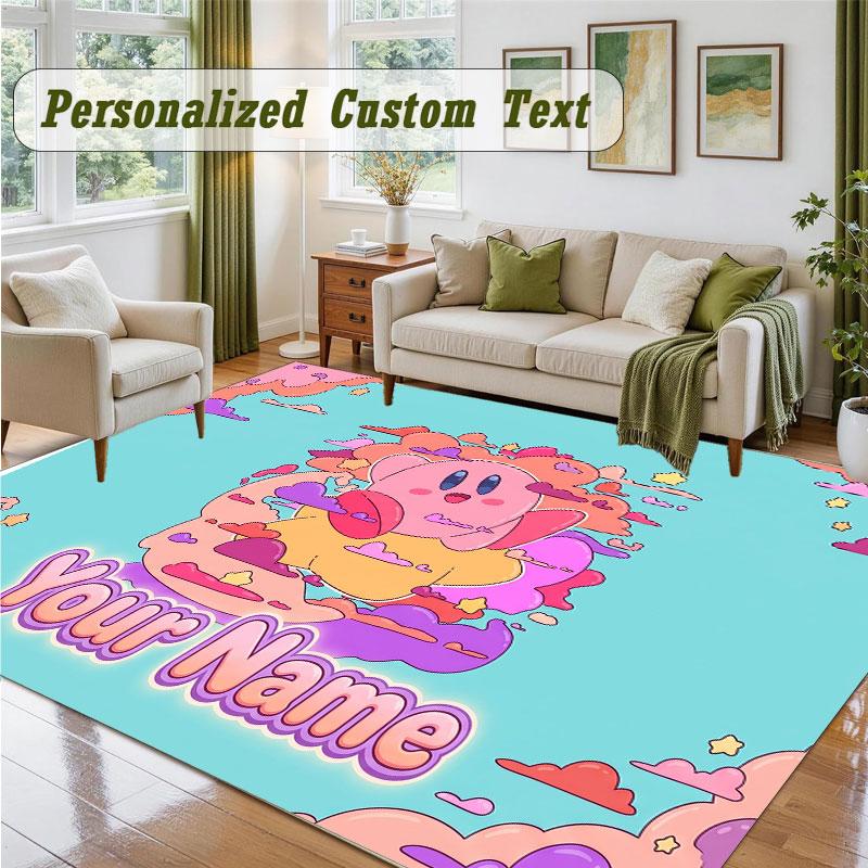 Crystal Velvet Square Rug Custom NameKirby Pattern Non Slip Home Floor Decor Rug