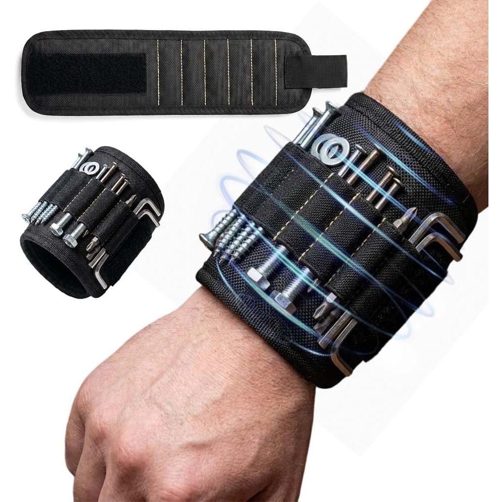 Magnetic Wristband, Adjustable Magnetic Wristband for Holding Screws,Wrist Magnet for Holding Screws, Nails, Ideal Gifts for Men, Dad, Mechanic
