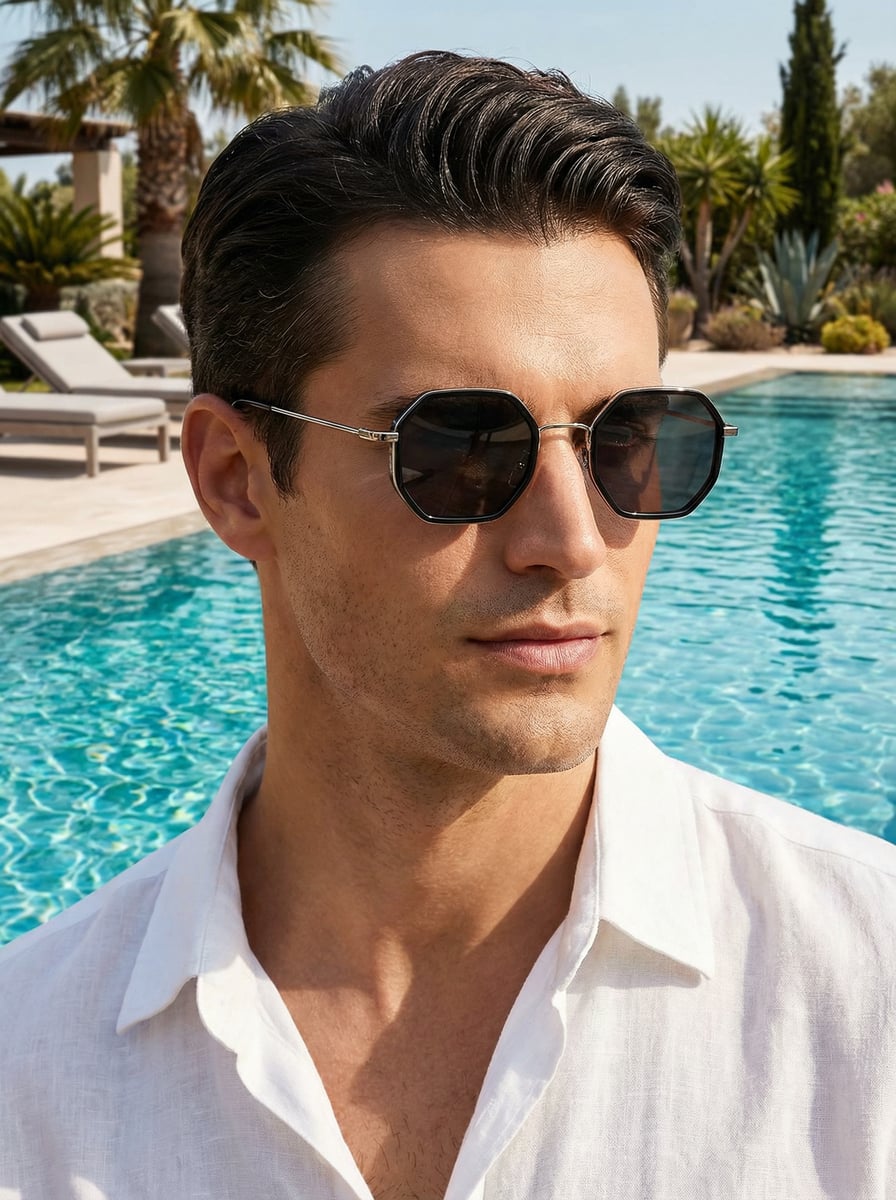 1 pair of men s metal geometric mixed-frame thin sunglasses чёрный