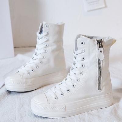 Moda 2024, estilo coreano, moda, zapatos de baile de lona ajustados e informales de caña alta de talla grande para mujer, botas con cremallera para mujer