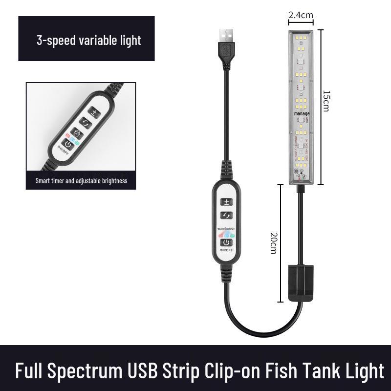 Aquarium Clip-On Light: Full Spectrum Plant & Algae Light with USB Smart Timer Switch