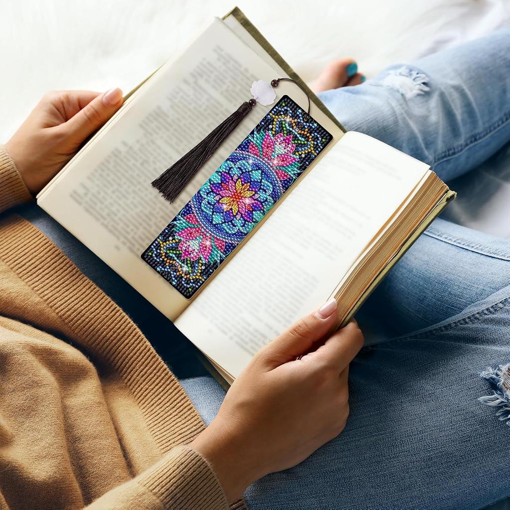 5D Diamond Art Bookmarks Mandala Beaded Tassel Bookmark Creative Japandi Design for DIY Hand-painted Projects